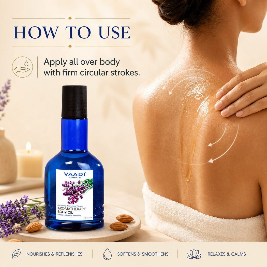 Organic Lavender Body Oil with Almond Extract - Aromatherapy - Anti Ageing - Reduces Stress & Depression (110ml /4 fl oz)