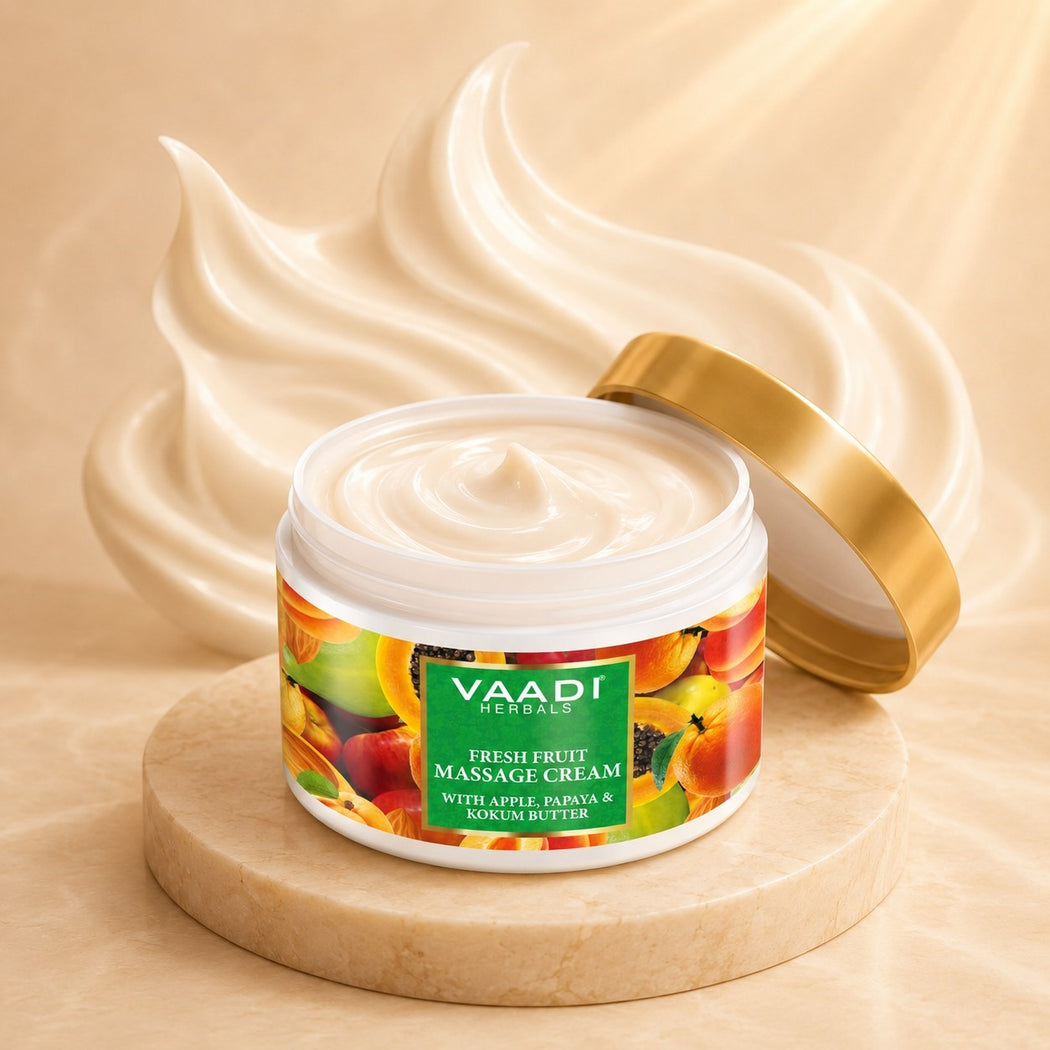Organic Fresh Fruit Massage Cream with Apple, Papaya & Kokum Butter - Deep Nourishes - Enhances Complexion (500 gms / 17.7 oz)
