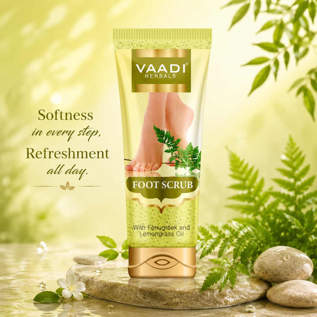 Organic Foot Scrub with Fenugreek & Lemongrass Oil - Therapeutic Exfoliates - Rejuvenates Damaged Skin - Softens Skin (2 x 110 gms / 4 oz)