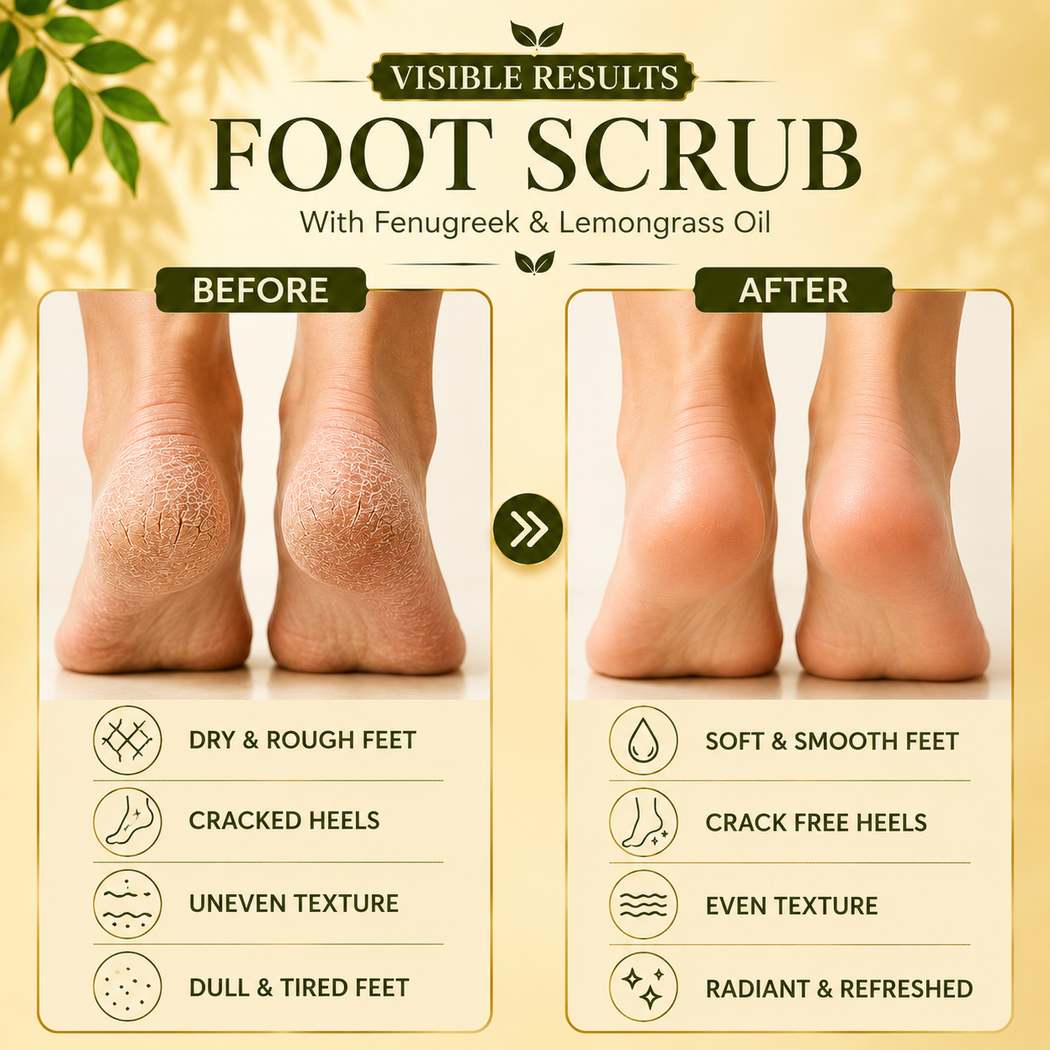 Organic Foot Scrub with Fenugreek & Lemongrass Oil - Therapeutic Exfoliates - Rejuvenates Damaged Skin - Softens Skin (2 x 110 gms / 4 oz)