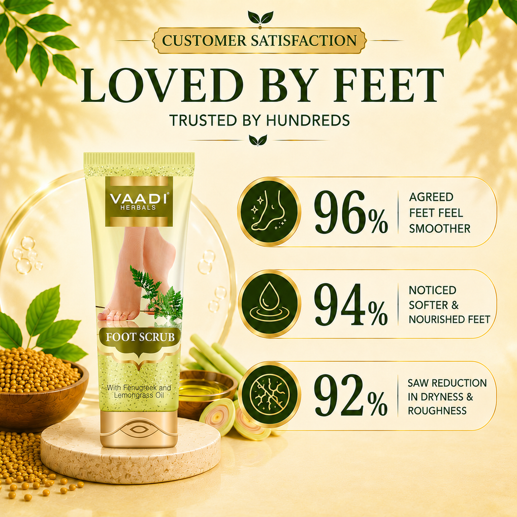 Organic Foot Scrub with Fenugreek & Lemongrass Oil - Therapeutic Exfoliates - Rejuvenates Damaged Skin - Softens Skin (2 x 110 gms / 4 oz)