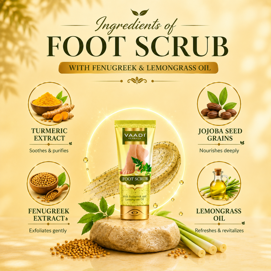 Organic Foot Scrub with Fenugreek & Lemongrass Oil - Therapeutic Exfoliates - Rejuvenates Damaged Skin - Softens Skin (2 x 110 gms / 4 oz)