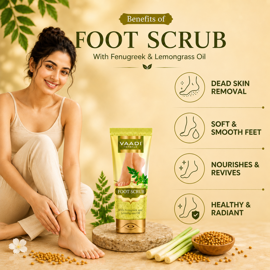 Organic Foot Scrub with Fenugreek & Lemongrass Oil - Therapeutic Exfoliates - Rejuvenates Damaged Skin - Softens Skin (2 x 110 gms / 4 oz)