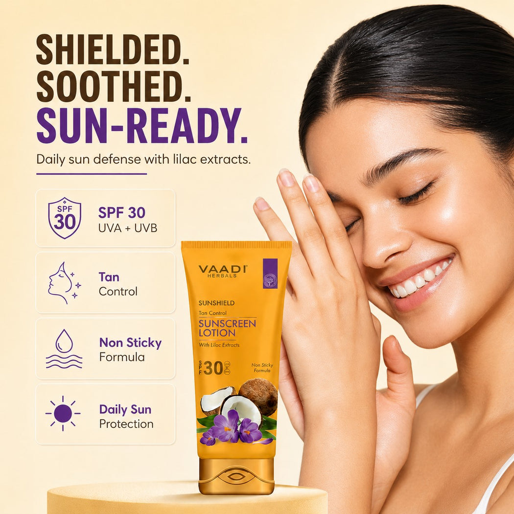 Organic Sunscreen Lotion SPF 30 wth Lilac Extract - Anti oxidant Rich - Long Lasting - Protects from Sun Tan (3 x 110 ml / 4 fl oz)