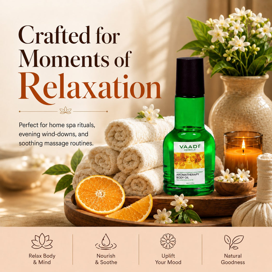 Organic Lemongrass Oil with Lily Extract - Aromatherapy - Strengthens Bones - Relieves Headache- Heals Skin (110 ml/4 fl oz)