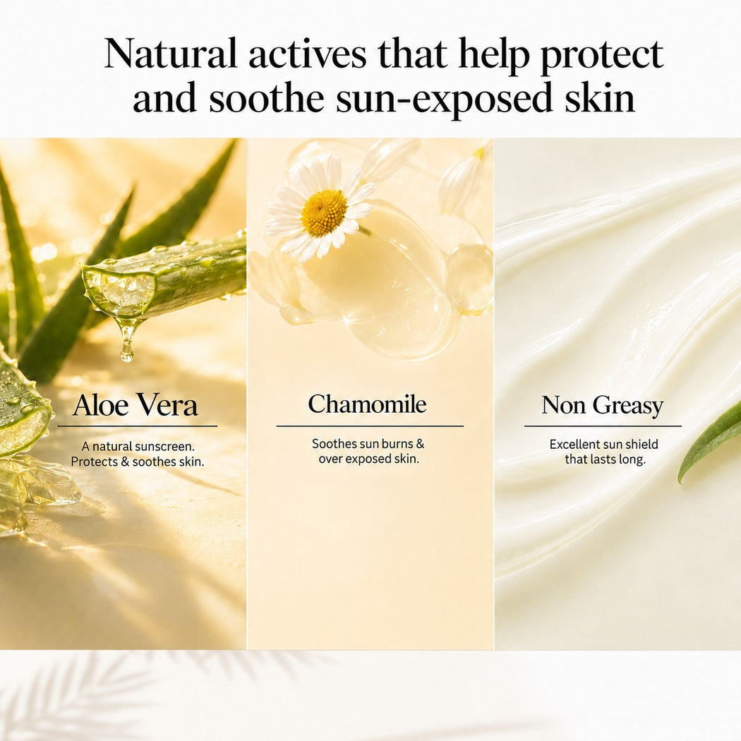 Organic Sunscreen Lotion SPF 50 with Aloe Vera & Chamomile - Non Greasy - Long Lasting - Soothes Burnt Skin (2 x 110 ml/ 4 fl oz)