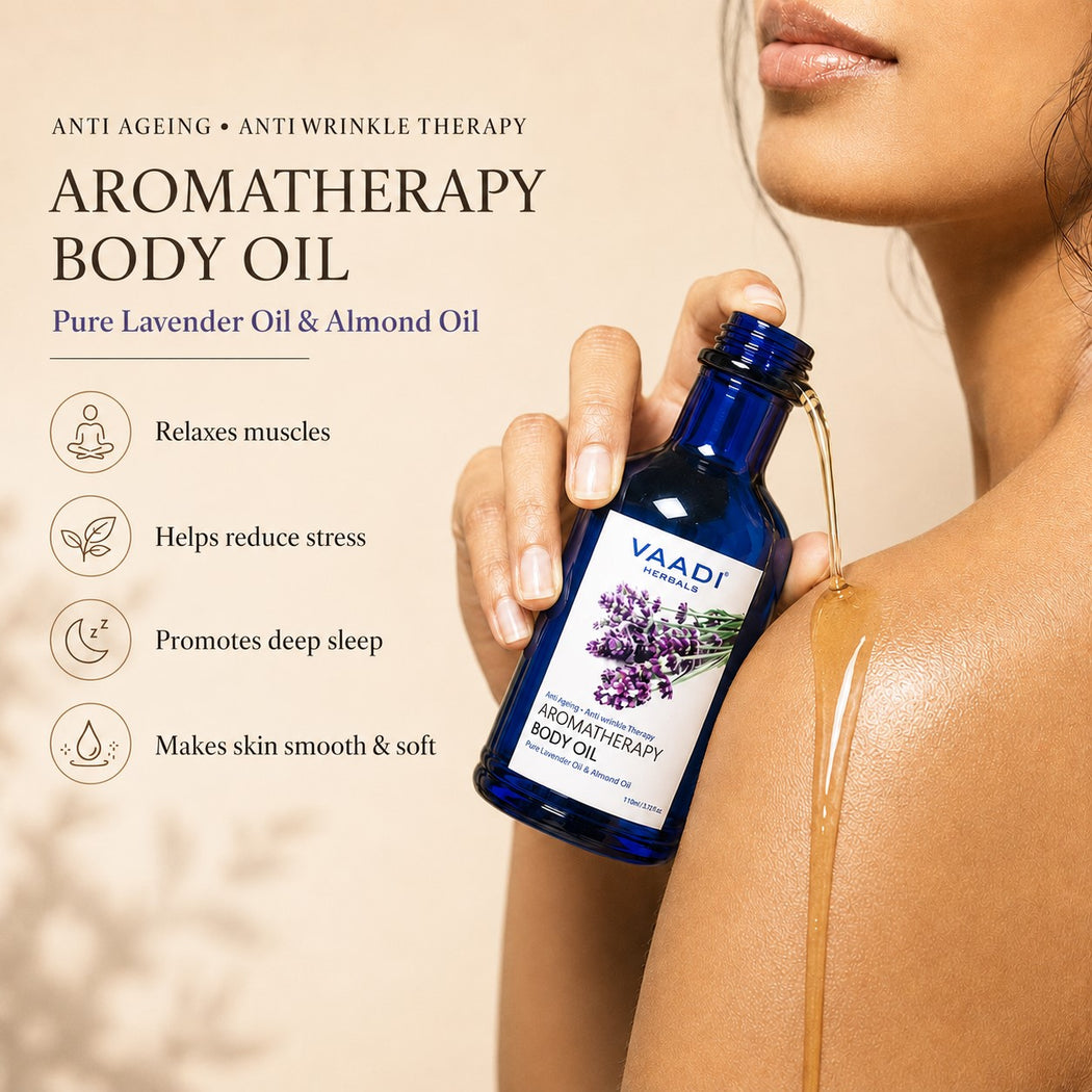 Organic Lavender Body Oil with Almond Extract - Aromatherapy - Anti Ageing - Reduces Stress & Depression (50ml /1.7 fl oz)