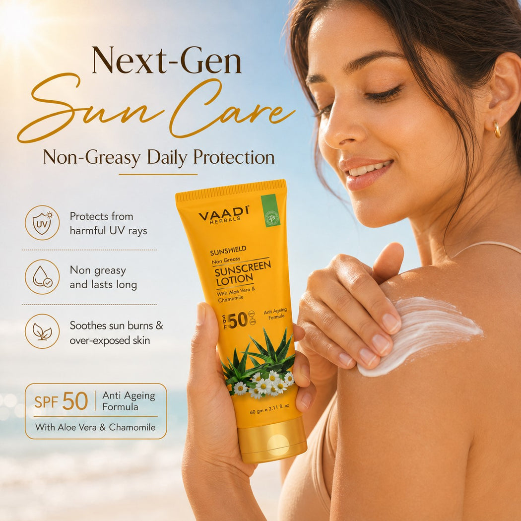 Organic Sunscreen Lotion SPF 50 with Aloe Vera & Chamomile - Non Greasy - Long Lasting - Soothes Burnt Skin (2 x 110 ml/ 4 fl oz)