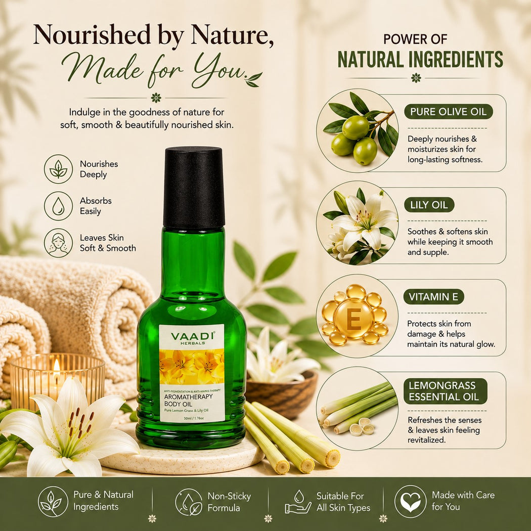 Organic Lemongrass Oil with Lily Extract - Aromatherapy - Strengthens Bones - Relieves Headache- Heals Skin (110 ml/4 fl oz)