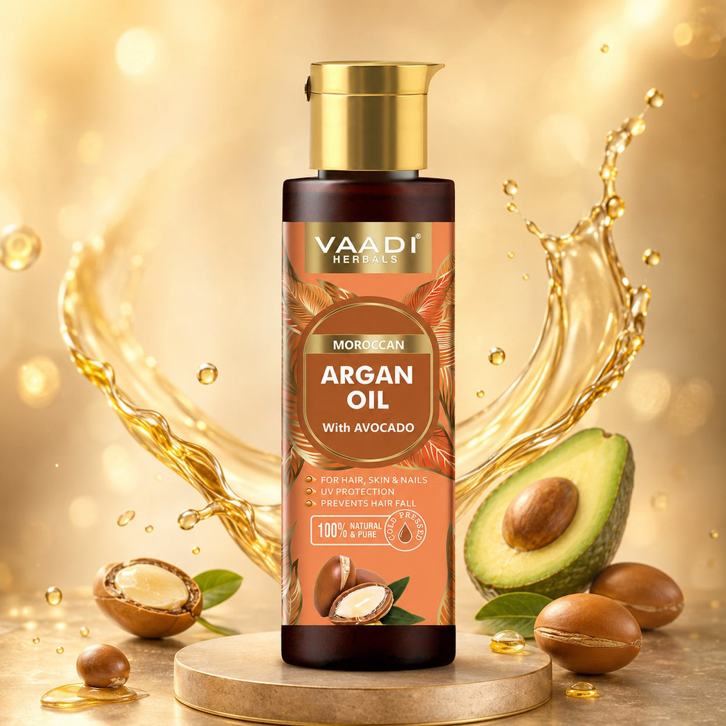 Organic Morrocon Argan Oil with Avocado - For Hair, Skin & Nails - Promotes Hair Growth - Skin Moisturisation - Healthy Nail Growth - UV Protection - Cold Pressed (120 ml / 4.05 oz)