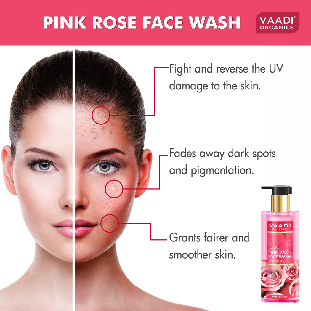 Pack of 2 Insta Glow Pink Rose Face wash with Aloe vera extract ( 2 x 250 ml)