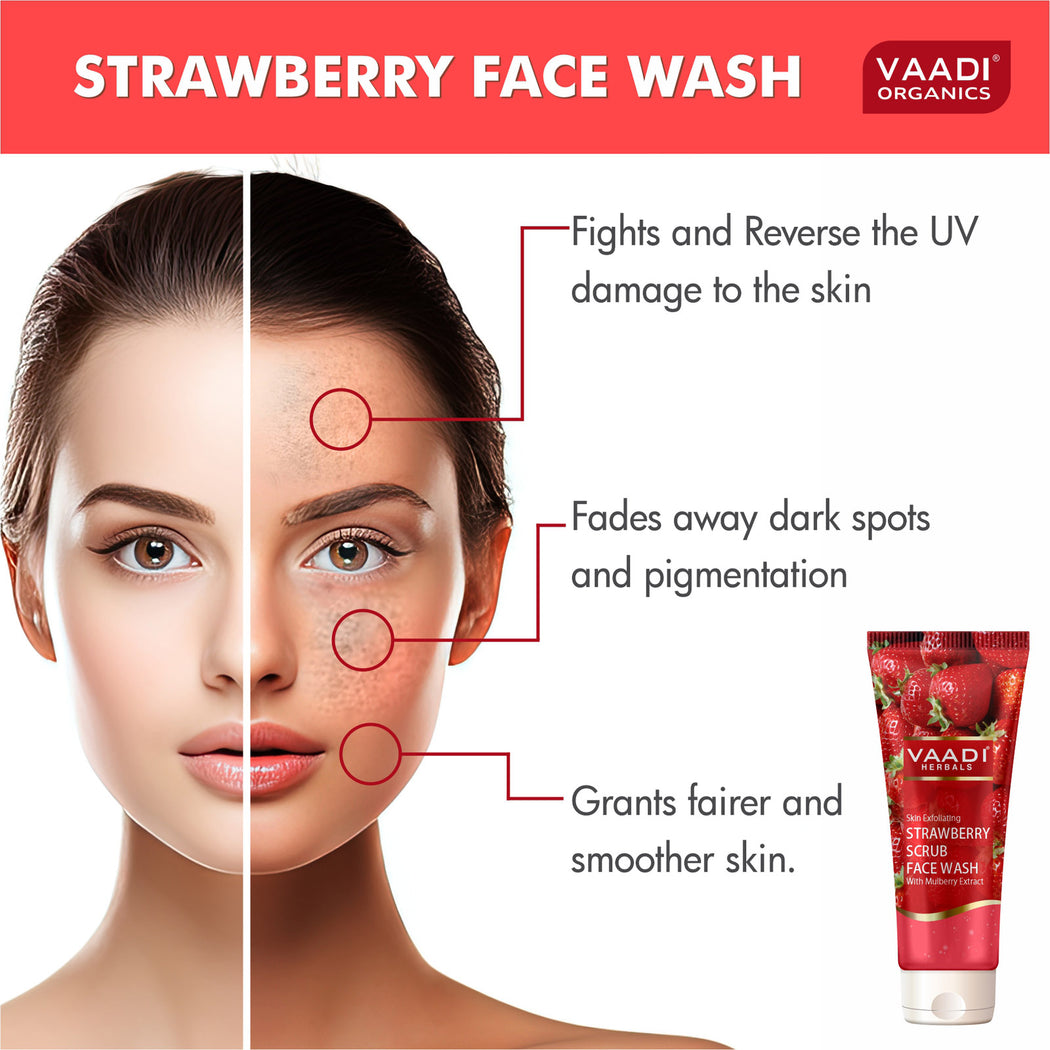 Skin Exfoliating Organic Strawberry Scrub Face Wash with Mulberry Extract- Removes Dead Skin - Deeply Nourishes Skin (60ml/ 21.1 fl oz)