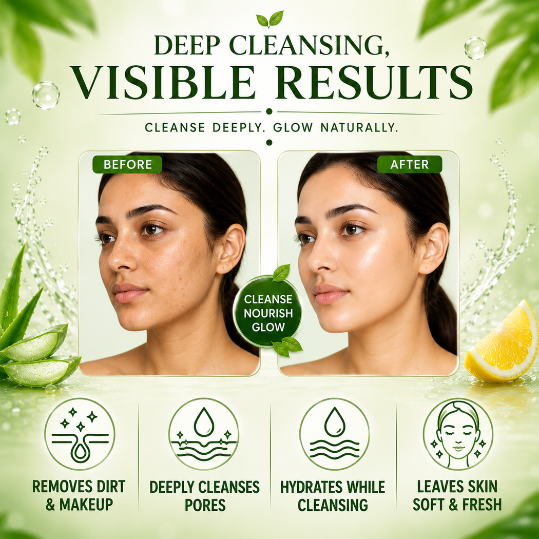Organic Aloe Vera Deep Pore Cleansing Milk with Lemon Extract - Cleanses & Softens Skin - Locks In Moisture All Day (350 ml/ 12 fl oz)