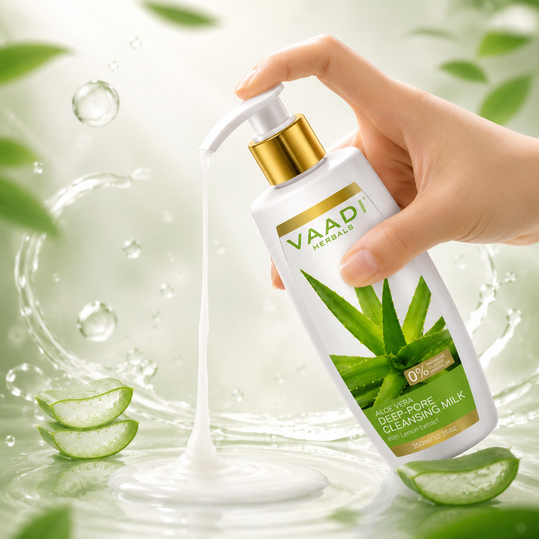 Organic Aloe Vera Deep Pore Cleansing Milk with Lemon Extract - Cleanses & Softens Skin - Locks In Moisture All Day (350 ml/ 12 fl oz)