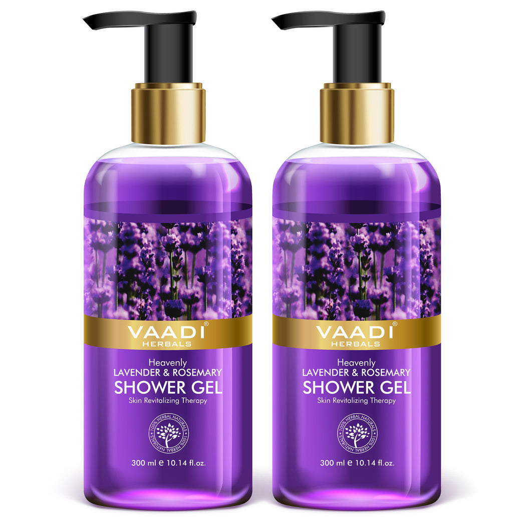 Heavenly Organic Lavender & Rosemary Shower Gel - Skin Rejuvenating Therapy - Relieves Puffiness (2 x 300 ml / 10.2 fl oz)