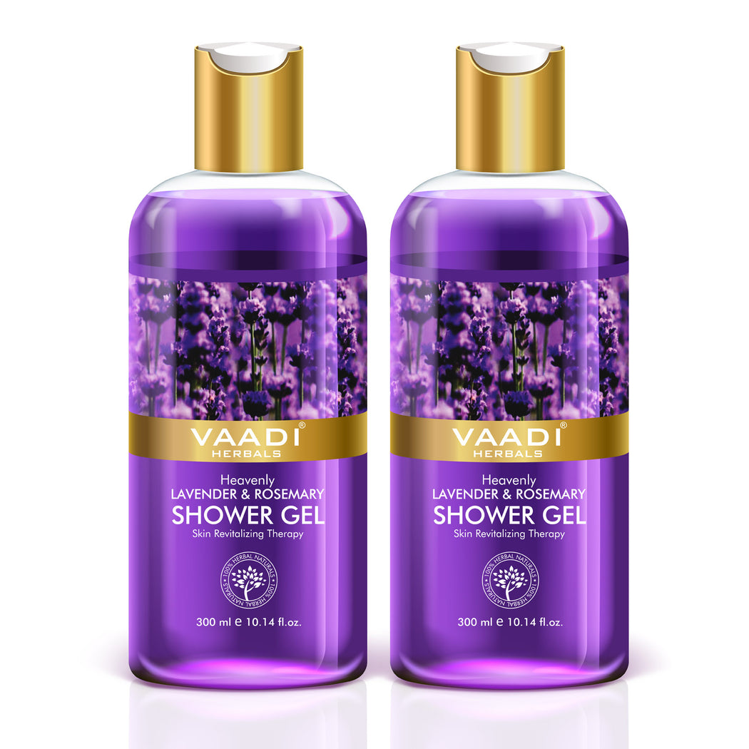 Heavenly Organic Lavender & Rosemary Shower Gel - Skin Rejuvenating Therapy - Relieves Puffiness (2 x 300 ml / 10.2 fl oz)