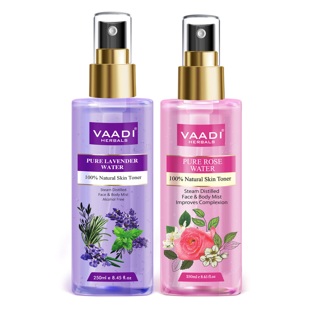 Pack of 2 - Rose Water And Lavender Water - 100% Natural & Pure (250 ml x 2)
