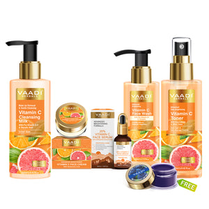 Vitamin C Intense Glow 5 Pcs Skin Care Set (Cleansing Milk, Face Wash, Toner, Serum & Moisturiser) with free Blueberry Lip Balm (10 gm)