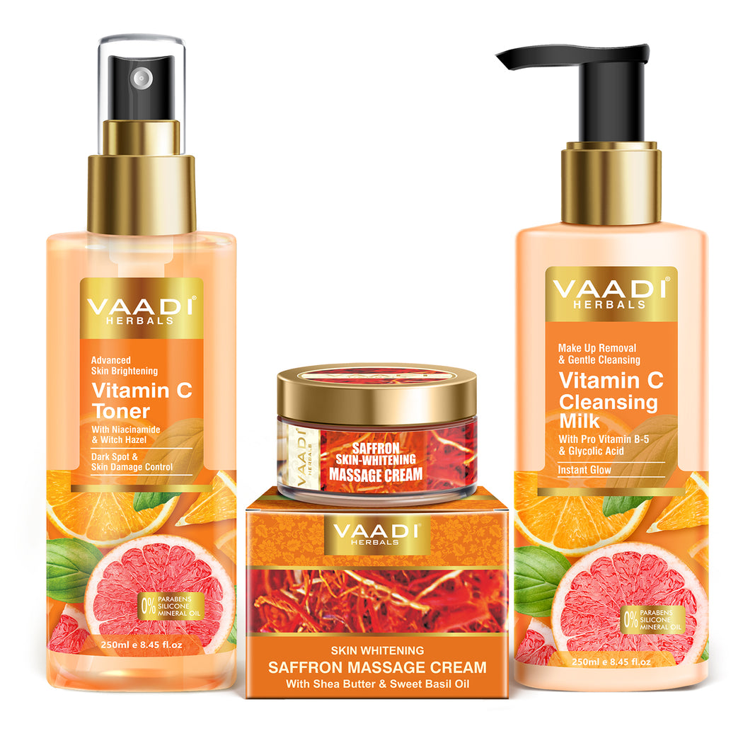 Organic Vitamin C Brightening Combo - Cleansing Milk (250 ml), Toner (250 ml), Face Cream (30 gms)