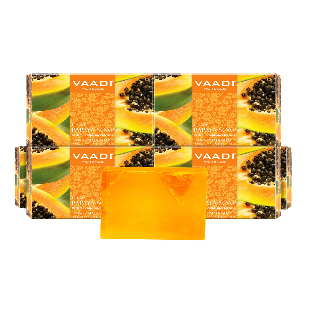 Organic Fresh Papaya Soap - Clears Impurities off Skin - Lightens Skin Tone - Gives a Natural Glow (6 x 75 gms / 2.7 oz)