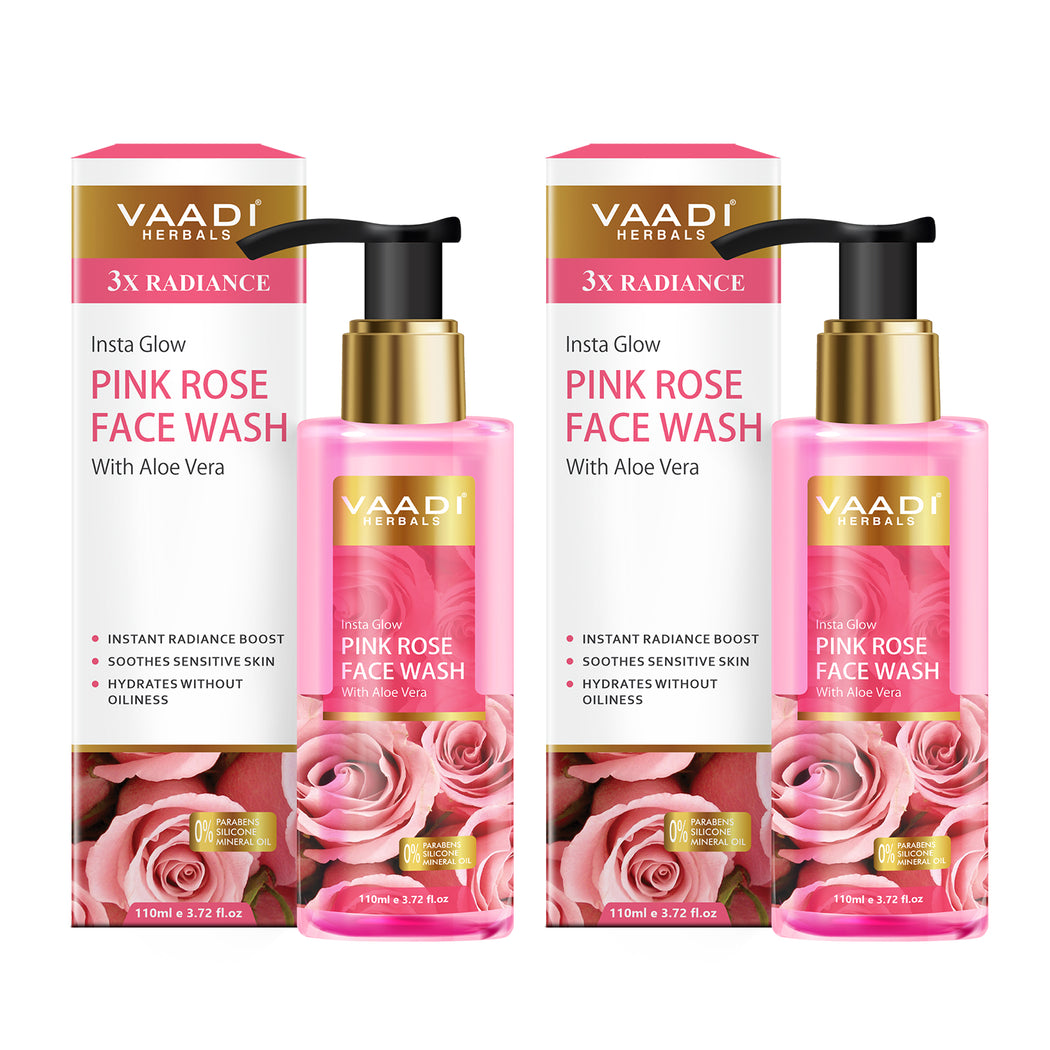 Pack of 2 Organic Insta Glow Pink Rose Face wash with Aloe vera extract ( 2 x 110 ml /3.72 fl oz)