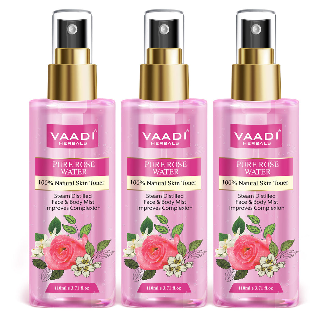 Pack of 3 Rose Water - 100% Natural & Pure (3 x 110 ml / 4 fl oz)