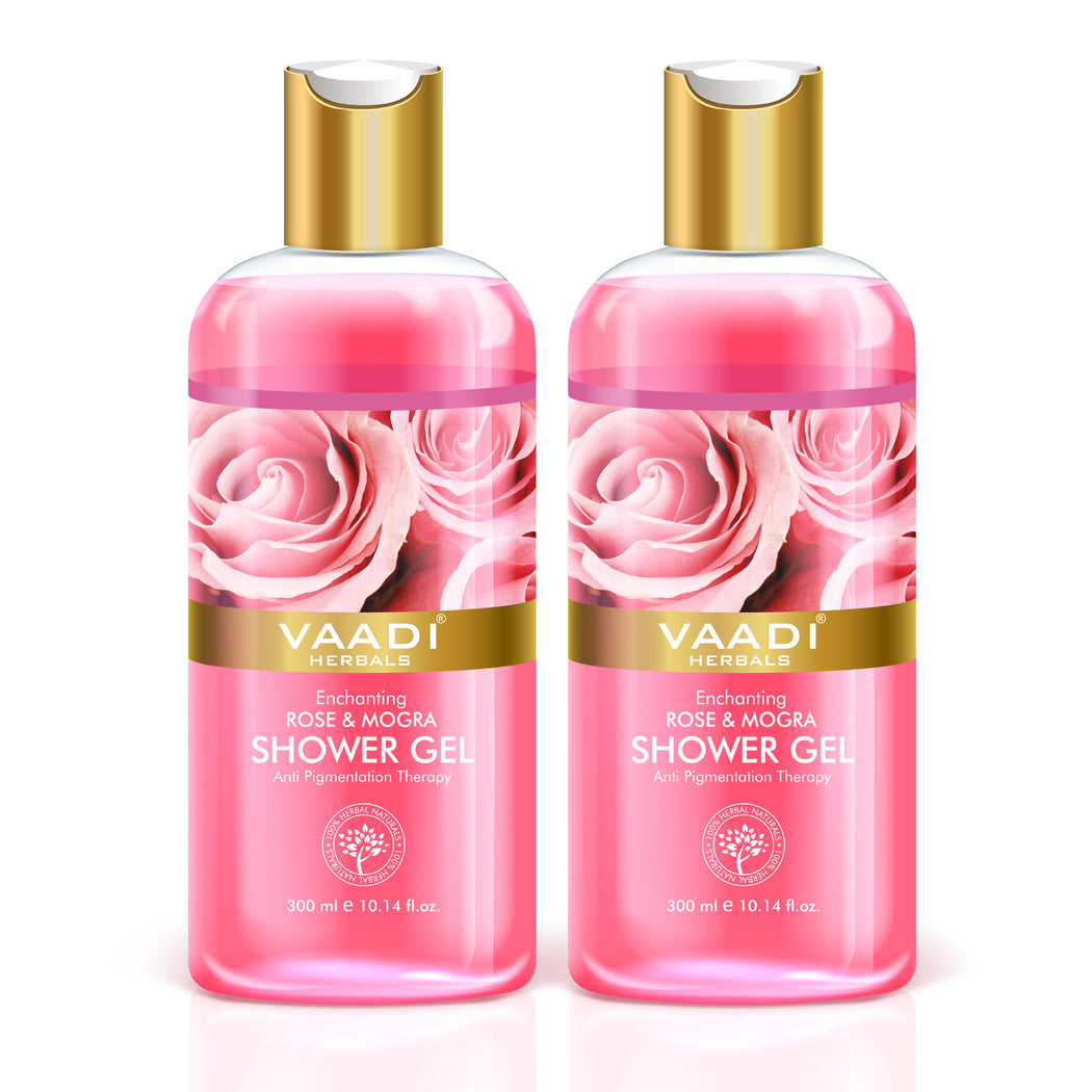 Enchanting Organic Rose & Mogra Shower Gel - Skin Brightening Therapy - Lightens Spots & Patches (2 x 300 ml / 10.2 fl oz)