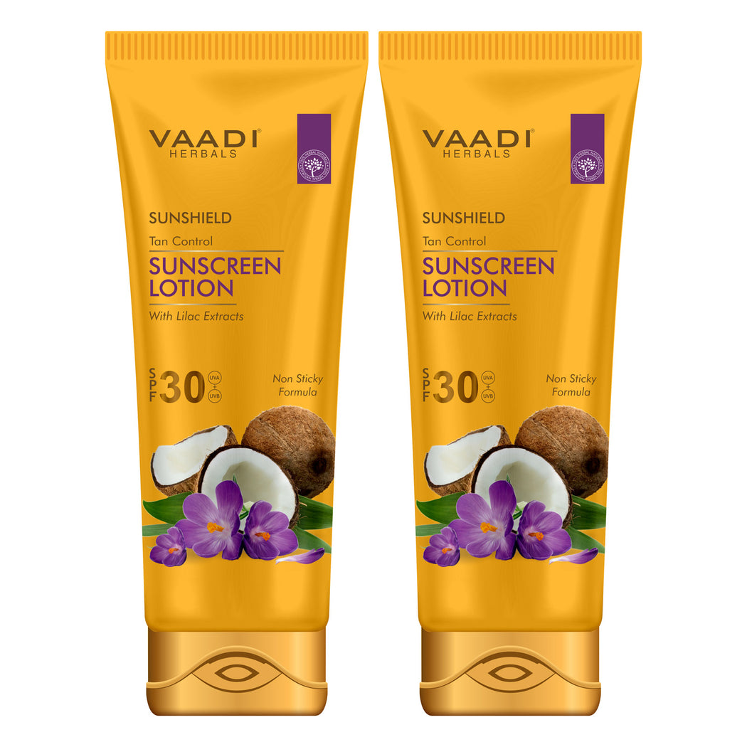 Organic Sunscreen Lotion SPF 30 wth Lilac Extract - Anti oxidant Rich - Long Lasting - Protects from Sun Tan (2 x 110 ml / 4 fl oz)