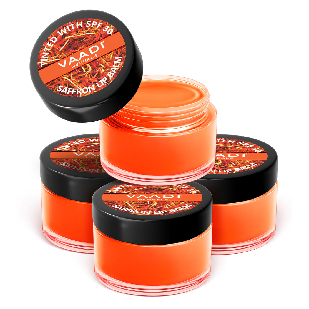 Tinted Saffron Lip Balm with SPF30 for Dry, Chapped & Sun Damaged Lips (4 x 10 gms/0.4 oz)