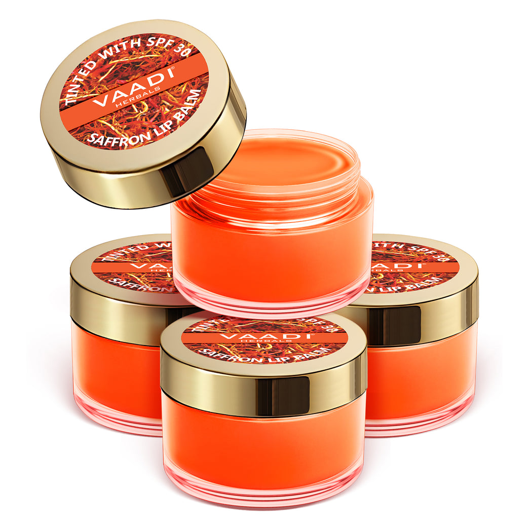 Tinted Saffron Lip Balm with SPF30 for Dry, Chapped & Sun Damaged Lips (4 x 10 gms/0.4 oz)