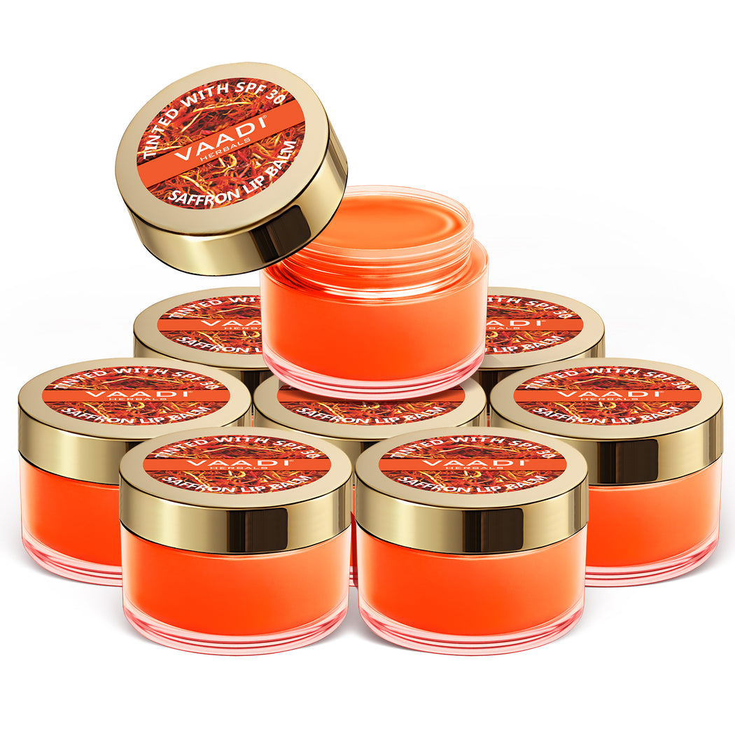 Tinted Saffron Lip Balm with SPF30 for Dry, Chapped & Sun Damaged Lips (8 x 10 gms/0.4 oz)