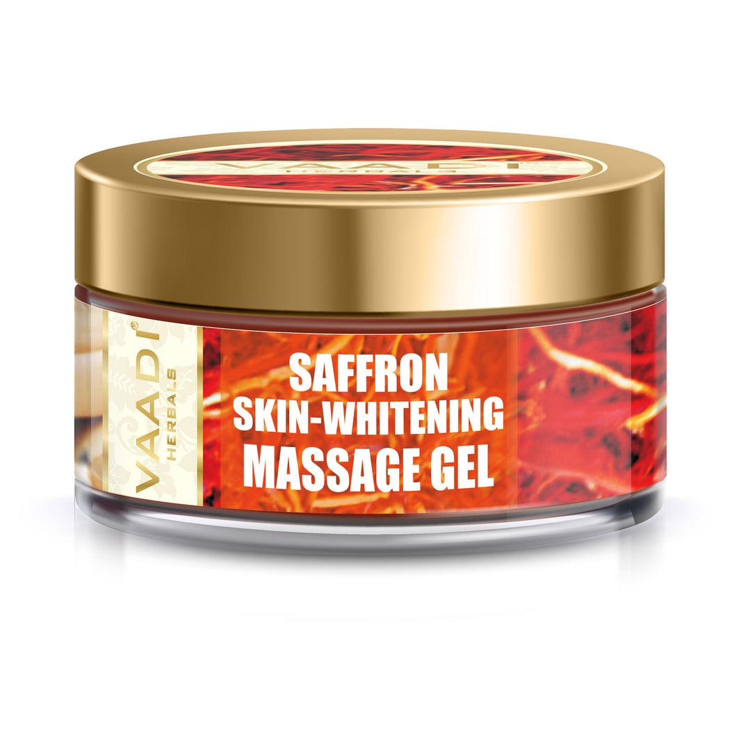 Skin Whitening Organic Saffron Massage Gel with Basil Oil & Shea Butter - Improves Complexion - Reduces Puffiness ( 50 gms/2 oz)