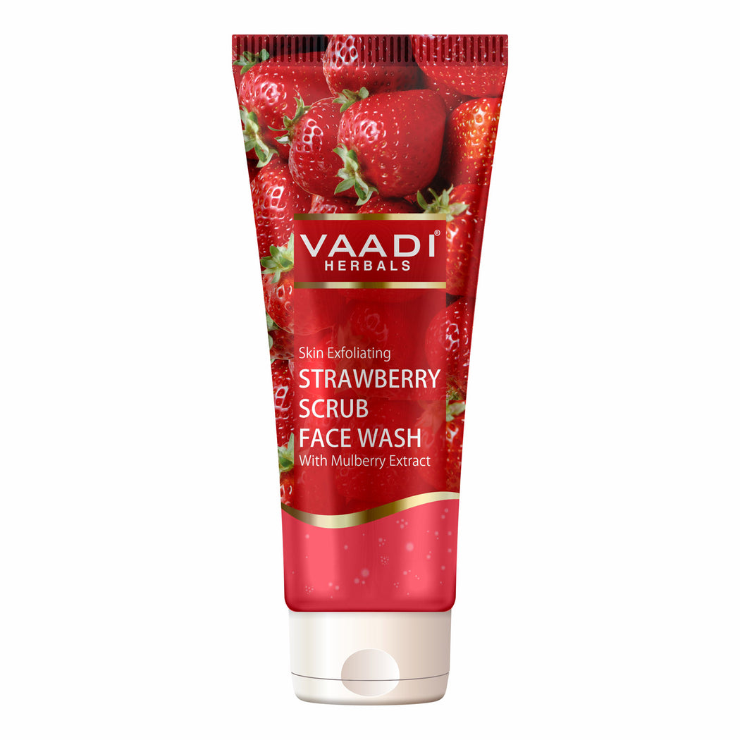 Skin Exfoliating Organic Strawberry Scrub Face Wash with Mulberry Extract- Removes Dead Skin - Deeply Nourishes Skin (60ml/ 21.1 fl oz)