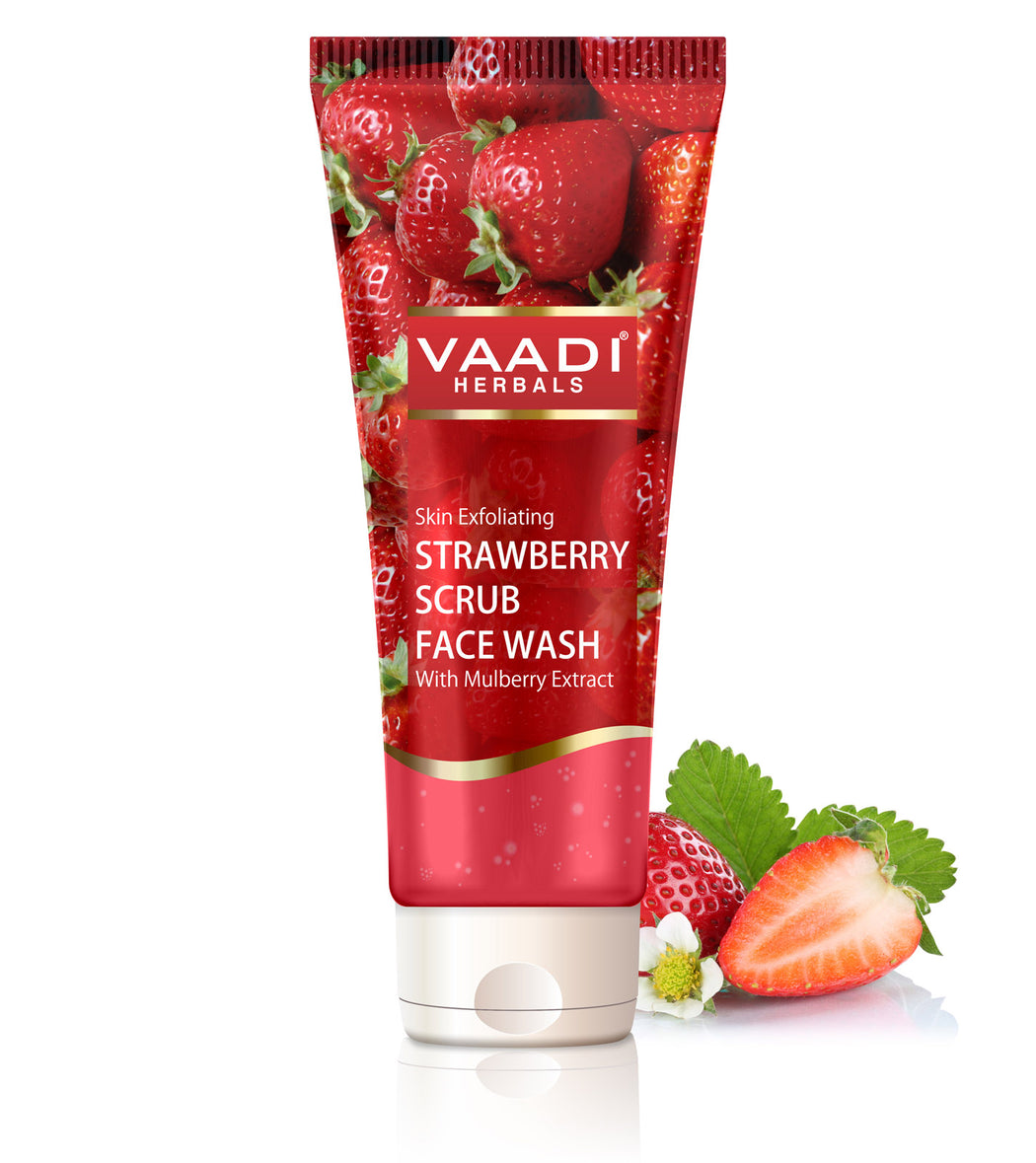 Skin Exfoliating Organic Strawberry Scrub Face Wash with Mulberry Extract- Removes Dead Skin - Deeply Nourishes Skin (60ml/ 21.1 fl oz)