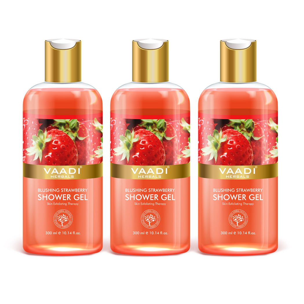 Blushing Organic Strawberry Shower Gel - Skin Firming Therapy - Enhances Collagen (3 x 300 ml / 10.2 fl oz)