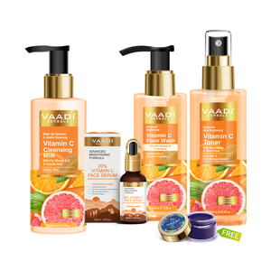 Vitamin C Intense Glow 4 Pcs Skin Care Set (Cleansing Milk, Face Wash, Toner, & Serum ) with free Blueberry Lip Balm (10 gm)