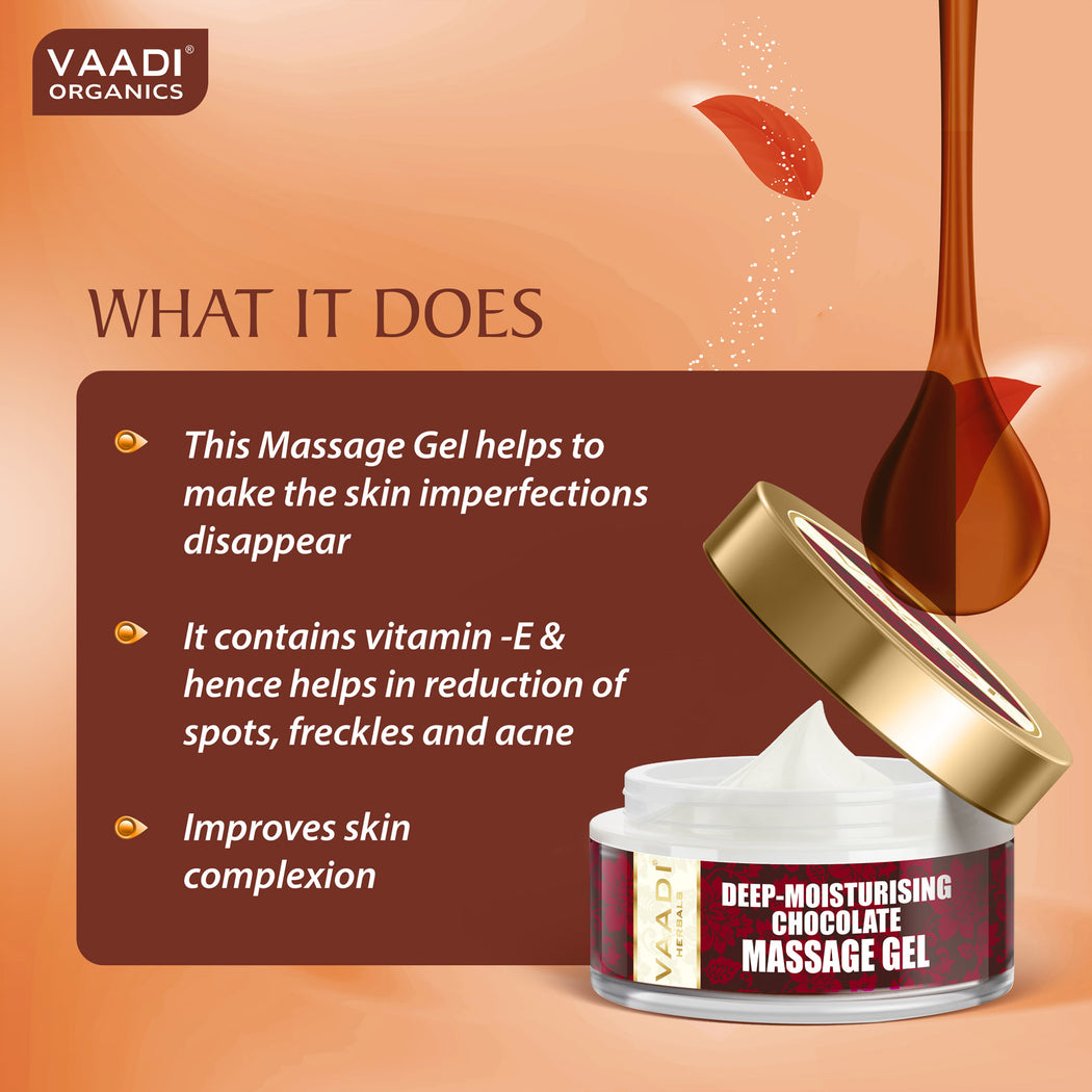 Deep Moisturising Organic Chocolate Massage Gel with Strawberry Extract - Softens Skin - Makes Skin Radiant (50 gms / 2 oz)