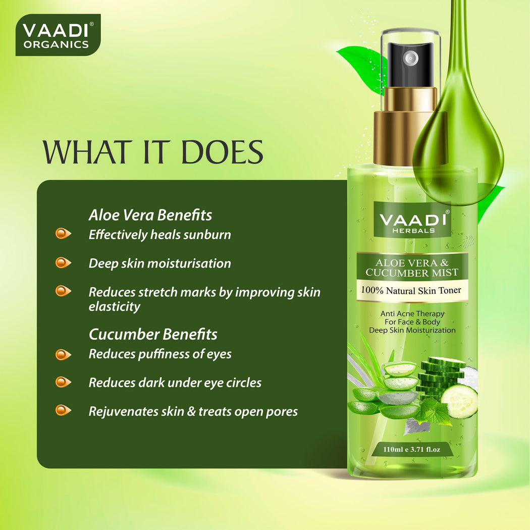 Pack of 2 - Rose Water And Aloe Vera Cucumber Mist - 100% Natural & Pure (110 ml x 2/ 4 fl oz)