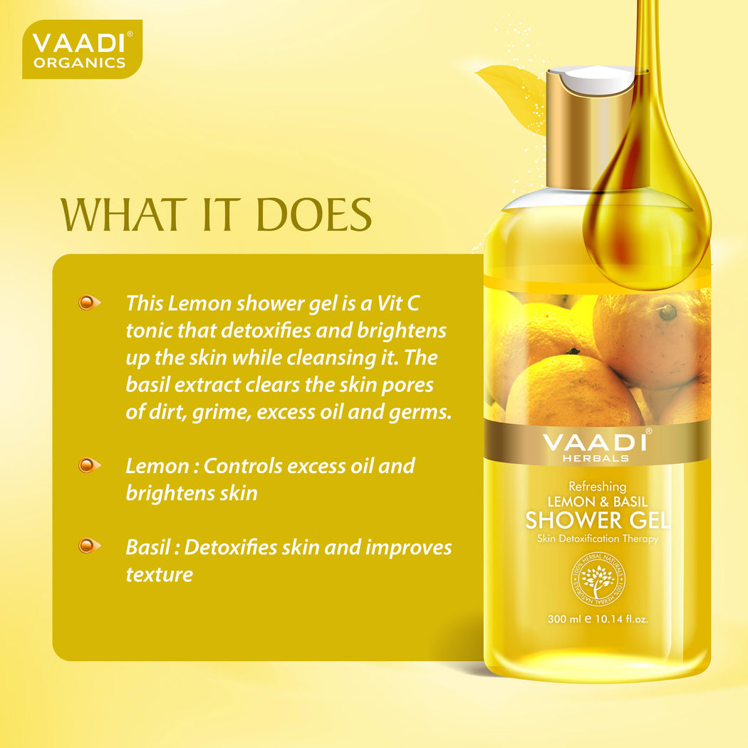 Refreshing Organic Lemon & Basil Shower Gel - Skin Detoxifying - Brightens Skin (2 x 300 ml / 10.2 fl oz)
