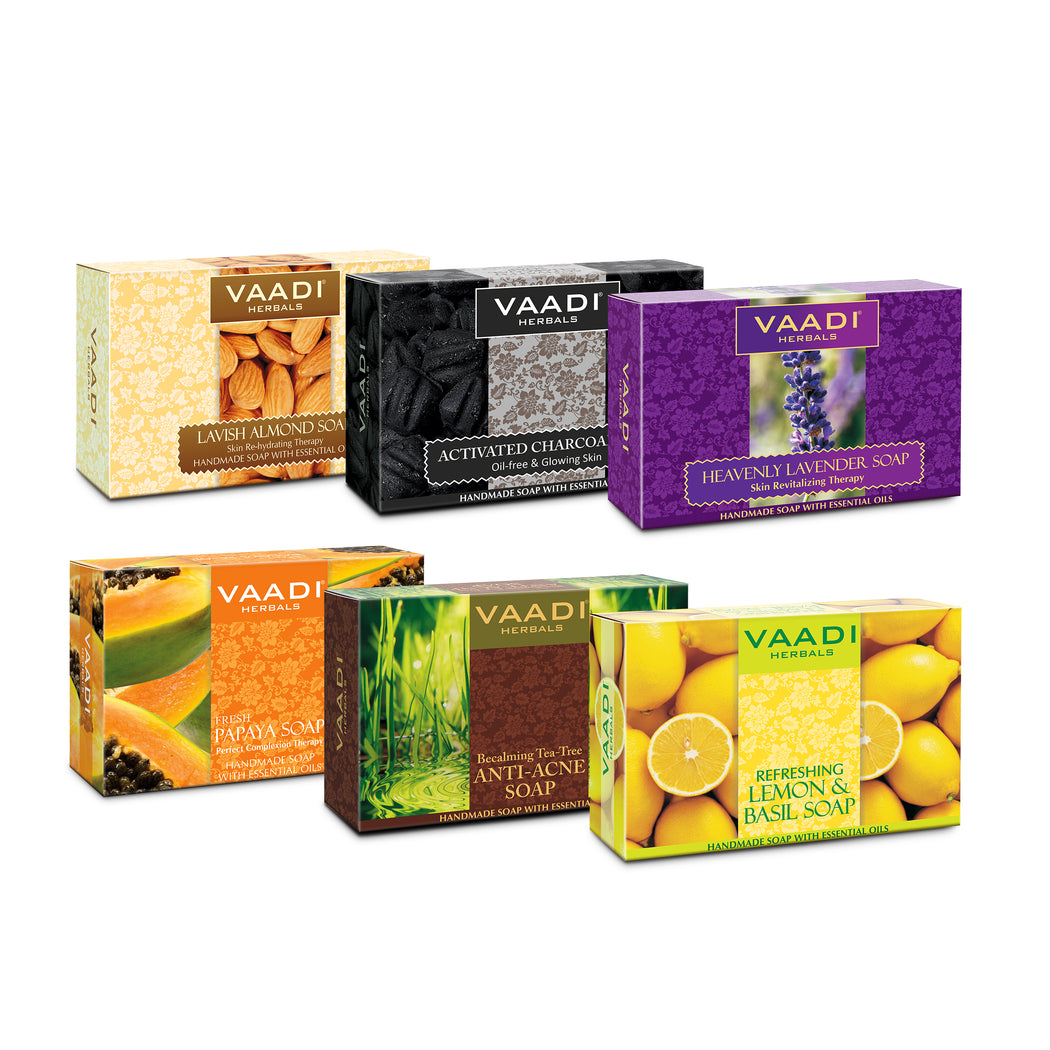 Assorted Pack Of 6 Luxurious Organic Handmade Soaps (6 X 75gms/2.7 Oz)