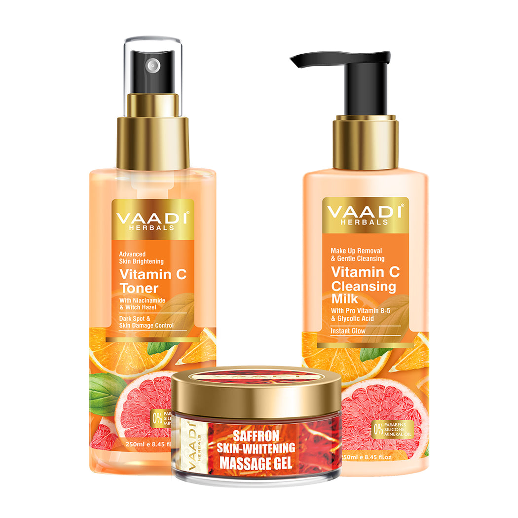 Organic Vitamin C Brightening Combo - Cleansing Milk (250 ml), Toner (250 ml), Massage Cream (50 gms)