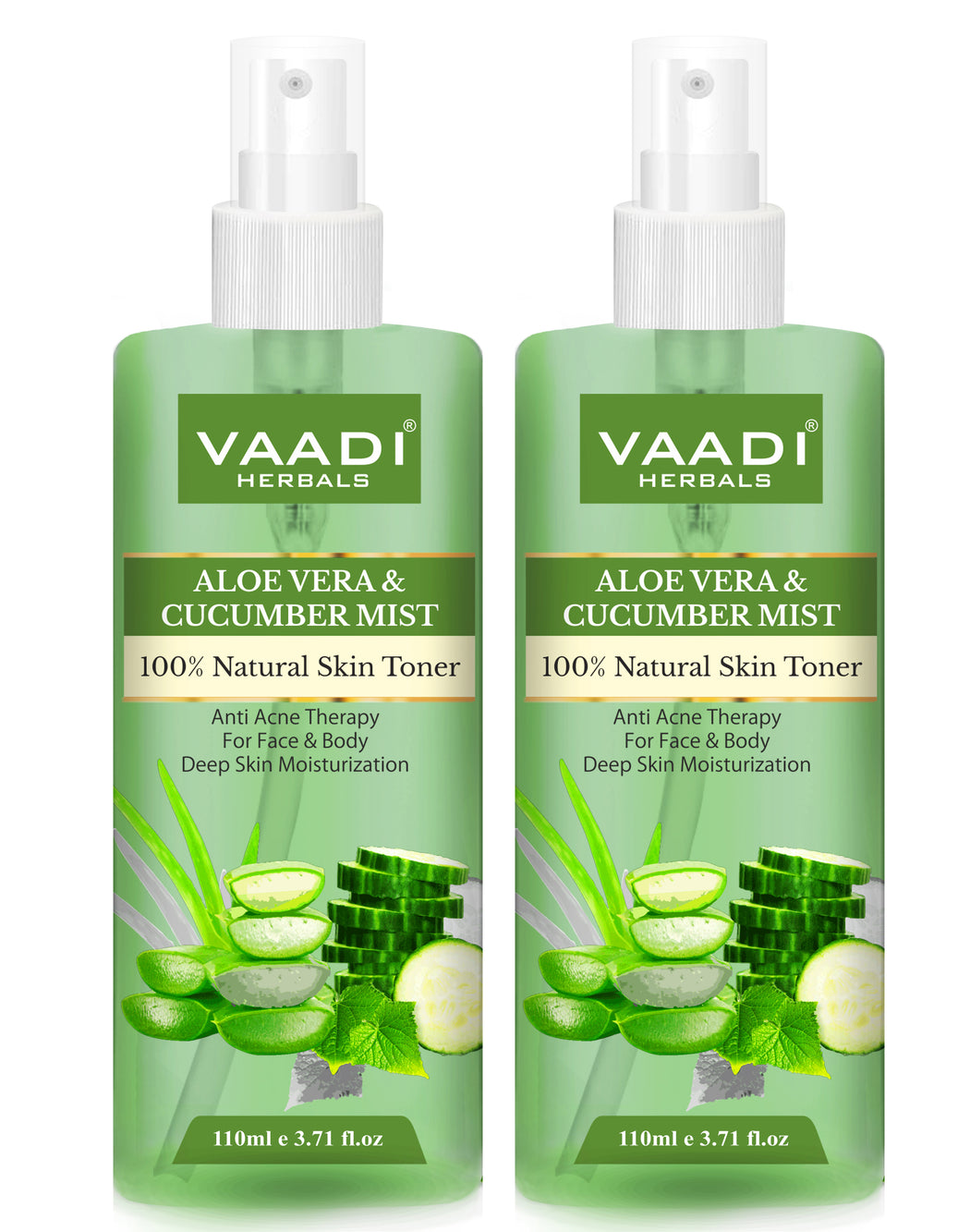 Pack of 2 Aloe Vera & Cucumber Mist - 100% Natural Skin Toner (2 x 110 ml / 4 fl oz)