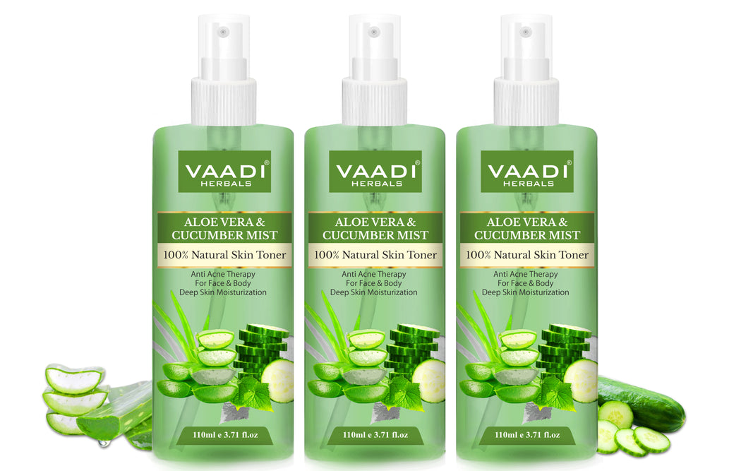 Pack of 3 Aloe Vera & Cucumber Mist - 100% Natural Skin Toner (3 x 110 ml / 4 fl oz)