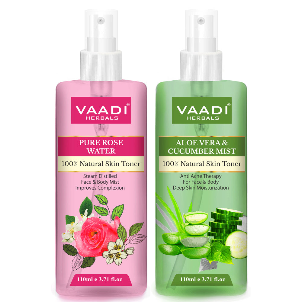 Pack of 2 - Rose Water And Aloe Vera Cucumber Mist - 100% Natural & Pure (110 ml x 2/ 4 fl oz)