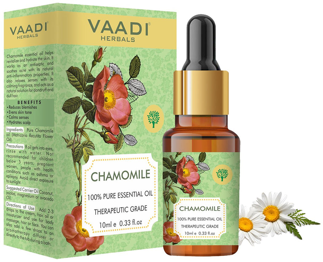 Organic Chamomile Essential Oil - Reduces Blemishes, Evens Skin Tone - Relieves Stress, Better Sleep - 100% Pure Therapeutic Grade (10 ml/ 0.33 oz)