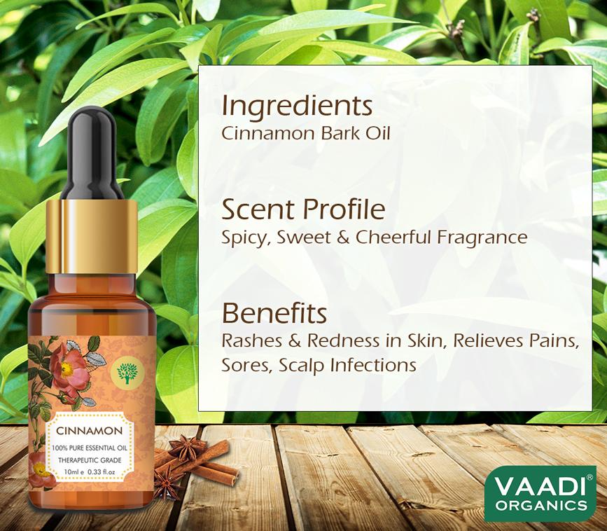 Organic Cinnamon Essential Oil - Soothes Skin Inflammation, Relieves Stress & Anxiety & Improves Concentration - 100% Pure Therapeutic Grade (10 ml/ 0.33 oz)