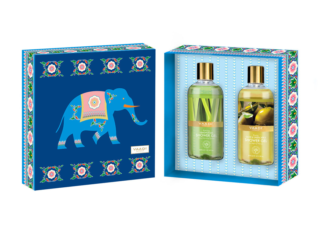 Enduring Fragrance Organic Shower Gel Gift Box - Enticing Lemongrass & Olive & Green Apple Shower Gel 300 ml - Exotic Bathing Experience