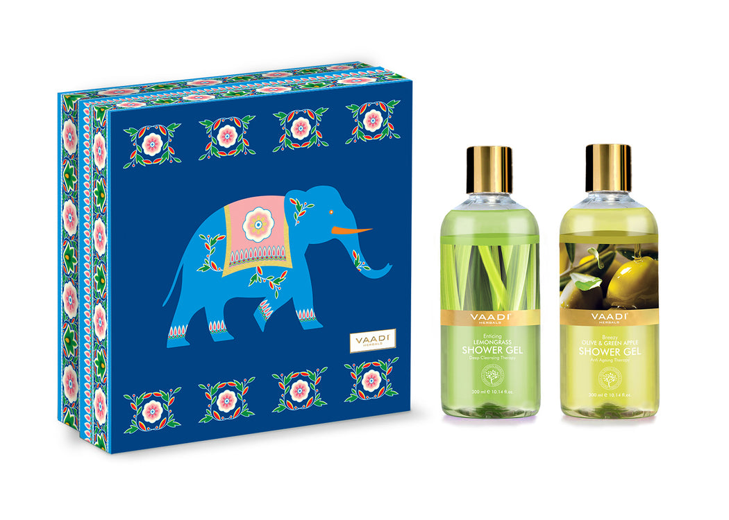 Enduring Fragrance Organic Shower Gel Gift Box - Enticing Lemongrass & Olive & Green Apple Shower Gel 300 ml - Exotic Bathing Experience