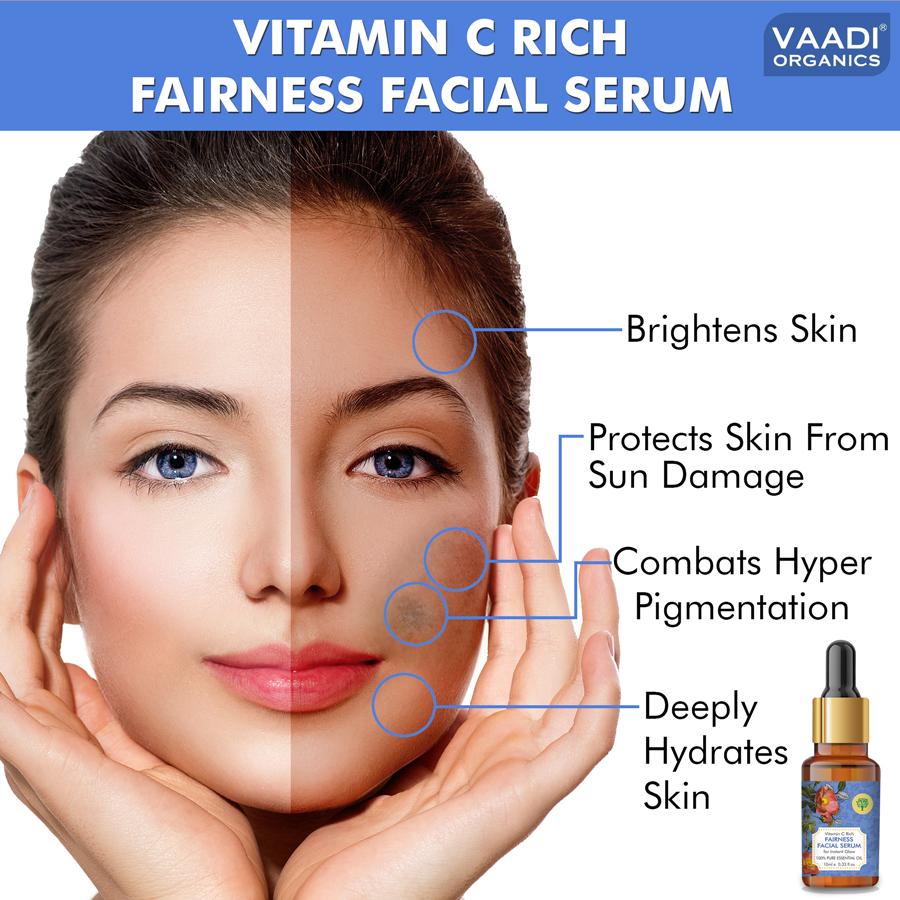 Pack of 2 Organic Vitamin C Fairness Facial Serum - Brightens Skin, Lightens Complexion, Protects from Sun Damage (2 x 10 ml / 0.33 oz)