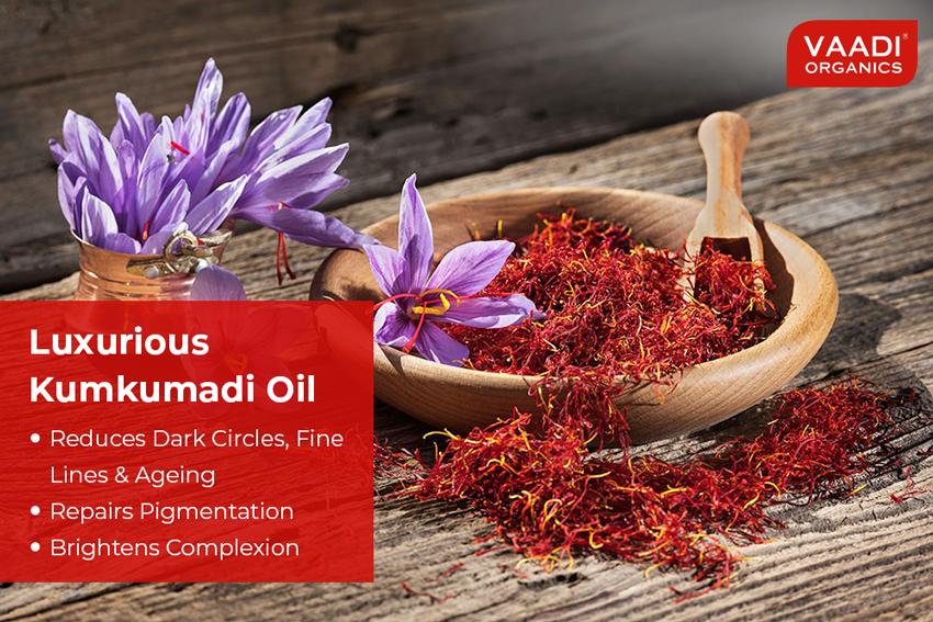 Pack of 2 Organic Luxurious Kumkumadi Oil (Pure Mix of Saffron, Sandalwood, Manjistha & Almond Oil) - Reduces Dark Circles, Pigmentation & Brightens Complexion (2 x 10 ml/ 0.33 oz)